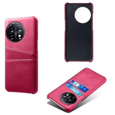 Imagem de Capas Compatível com Oneplus 11,Caso de couro PU-Tampa de telefone a prova de choque com 2 slots de cartão,Proteção anti-impressão digital e anti-gota-Rose Red