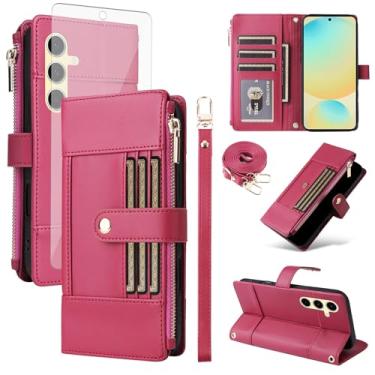 Imagem de Asuwish Capa de celular para Samsung Galaxy S24 FE 5G capa carteira celular com protetor de tela de vidro temperado bloqueio RFID alça transversal alça flip cartão de crédito S 24 EF AI S24FE 24S