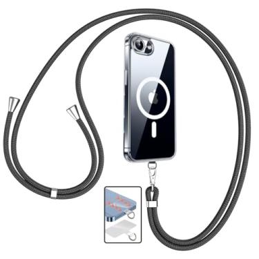 Imagem de Capinha Magnética para iPhone 16e com Cordão, Transparente, Capa com Alça Ajustável Preta