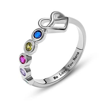 Imagem de Laleonpame Anel de pedra do mês de nascimento personalizado com nó de coração em prata esterlina BFF Anel de amizade para mulheres anel de compromisso com nó de amor, Metal não precioso, Zircônia
