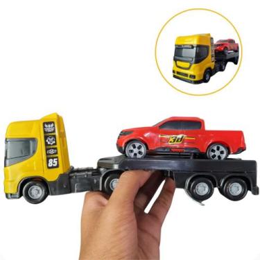 Imagem de Mini Caminhão Cegonha Reboque 2 Peças Carrinho de Brinquedo - BS Toys