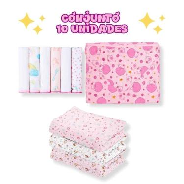Imagem de Kit 10Pçs Bebê Rosa Cueiro G+ Pano De Boca + Toalha De Banho