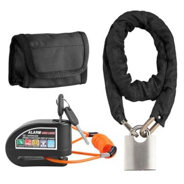 Imagem de Justech Cadeado de corrente de motocicleta + cadeado de disco de alarme de motocicleta dois modos trava de freio a disco 110dB