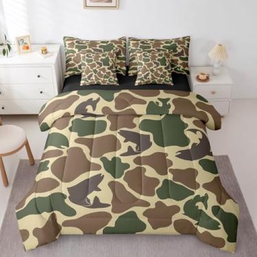 Imagem de Erosebridal Jogo de cama King com estampa de peixe robalo, camuflado, 7 peças, rústica de fazenda, camuflagem, exército, conjunto de cama com edredom vintage, marrom e verde, presente de acampamento