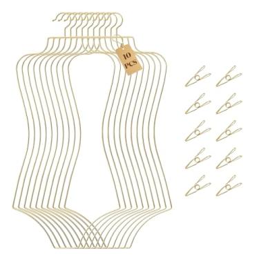 Imagem de Cabides de lingerie, pacote com 10 cabides de metal para exibição de maiô com 20 clipes para roupa de banho, biquíni, cabide de arame para loja, exibição de armário e organização de roupas de banho