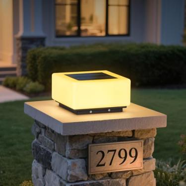 Imagem de PAKEDANDUN Luz de coluna solar ao ar livre, lâmpada de coluna solar quadrada de 25 cm luzes de poste de cerca moderna do crepúsculo ao amanhecer à prova d'água 3000 K iluminação LED luxuosa externa