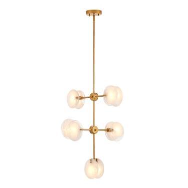 Imagem de VANZARLA Pingente Sputnik de 5 luzes com acabamento dourado, lustre de vidro moderno para hall de entrada, luminária vintage para entrada, cozinha, sala de jantar, quarto