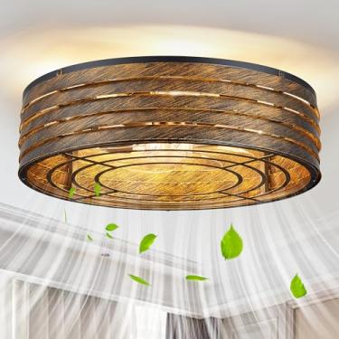 Imagem de Ventilador de teto embutido de 50 cm com luz regulável e controle remoto de memória, motor reversível, perfeito para quarto, sala de estar, cozinha, gazebo ao ar livre, pátio, gaiola de bronze com