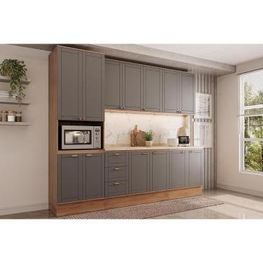 Imagem de Cozinha Completa Bella 5 Peças (2Aéreos+2Balcões+1Paneleiro) C5P121 Nogal/Cinza - Carraro