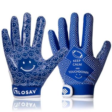 Imagem de GLOSAV Luvas de futebol juvenil, luvas receptoras super adesivas para crianças, presentes esportivos para meninos e meninas jogo de futebol americano (azul, médio - jovem)