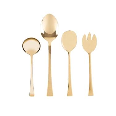 Imagem de WOLFF - Conjunto 4 Peças para Servir Berna Dourado Aço Inox - Colhere para Servir Salada, Garfo para Salada, Concha e Colher para Servir