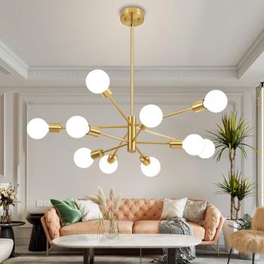 Imagem de Deyidn Sputnik Lustre moderno dourado luminárias de teto de meados do século 10 luzes E26 para sala de estar, ilha de cozinha, quarto, sala de jantar e casa de fazenda