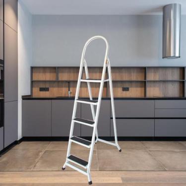 Imagem de Escada Em Aço 5 Degraus Uso Doméstico Dobrável Com Ponteiras Emborrach