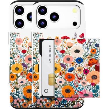 Imagem de MUQR Capa para celular 17 Pro compatível com porta-cartão fofo - Capa tipo carteira robusta com design Kawaii, proteção contra quedas de grau militar para mulheres (flores brancas vibrantes)