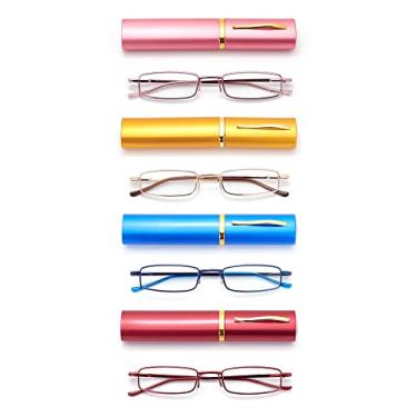 Imagem de HIGHLIKE - Pacote Com 4 Óculos De Leitura Finos Bolso Para Homens E Mulheres, Lentes Supertransparentes Compactas, Armação Metal Dobradiça Mola, Vermelho, Dourado, Azul Rosa 1,75 X