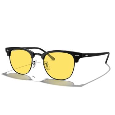 Imagem de MERRY'S Óculos de sol clássicos quadrados semiaros polarizados para homens e mulheres S6016, Armação preta fosca, ponte preta fosca, lente de visão noturna, Lens Width: 51 Millimeters