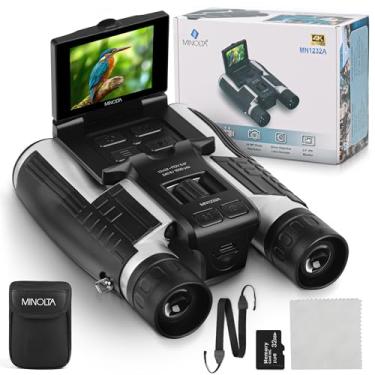 Imagem de Minolta Binóculos digitais 12 x 32 – câmera de vídeo UHD 4K, foto de 48 MP, zoom digital 8x, tela antirreflexo IPS, ótica resistente a neblina, compacta, ideal para observação de pássaros e caça em