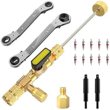 Imagem de limontek Ferramenta de remoção de núcleo de válvula com conjunto de chaves de serviço HVAC, adaptador de broca hexagonal, chave de refrigeração de 3/40.6 cm, 1/10.2 cm, 5/40.6 cm, 3/20.3 cm para