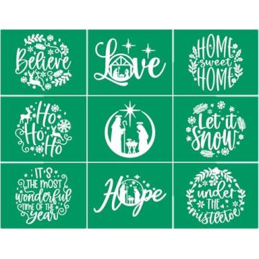 Imagem de Estêncil de tela de seda autoadesivo de Natal, estêncil de impressão de tela de Natal para artesanato, transferências de estêncil de giz, estêncil reutilizável para pintura em madeira, camiseta de