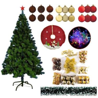 Imagem de Árvore De Natal Verde 540 Galhos 1,80m Pisca Led 110v Com 94 Enfeites 