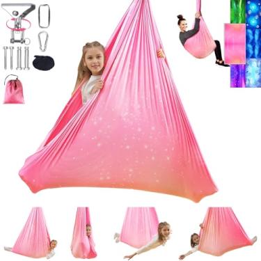 Imagem de Balanço sensorial para crianças e adultos, interior e exterior, terapia de camada dupla, comporta até 136 kg cadeira de rede ajustável com efeito de kit de cabide giratório de 360° para Aspergers