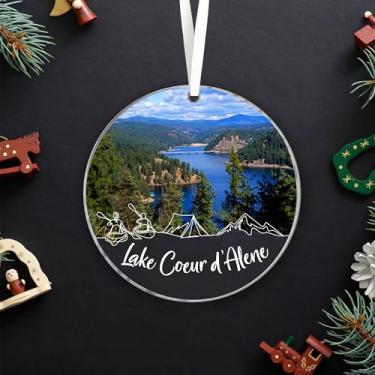 Imagem de Lerime66 Enfeite de acrílico de Natal Lake Coeur D'alene, Lake Coeur D'alene em Idaho, Ornamento de árvore de Natal, Lembranças de Viagem Presente para Amigos, Família