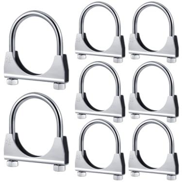 Imagem de Datanly 8 peças braçadeira de exaustão de 2-1/10.2 cm braçadeira de escape de parafuso em U resistente - design de sela, conector de tubo de silenciador, clipe de gancho de ponta, ferro galvanizado