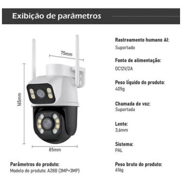 Imagem de Camera A28 Prova Dagua Lente Dupla App Icsee cor branco e preto Estary