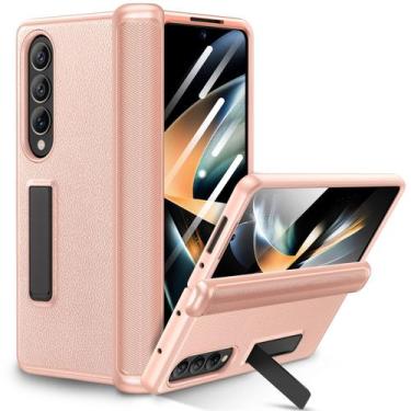 Imagem de Capa de celular Ruky para Samsung Galaxy Z Fold 4 com suporte dourado