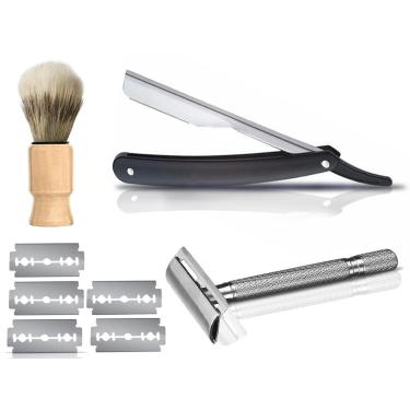 Imagem de Kit Barbeador Profissional Navalha Pincel Barba + Lâminas