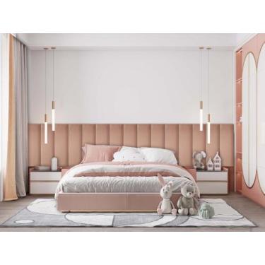 Imagem de Cabeceira Estofada Suede Rosa Para Cama Box - Módulo 20x60 - GH Papel 