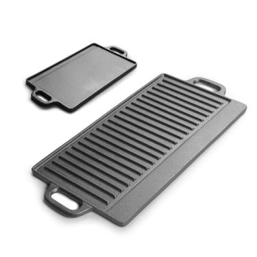 Imagem de Chapa, Chapa Grill de Hambúrguer para Fogão e Indução, 23x50cm, Duas Maneiras de Usar, Ferro Fundido para Fogao LP-032