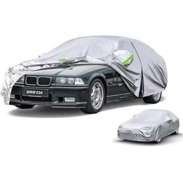 Imagem de Kaugung Capa de carro personalizada para BMW Série 3 E36 (1990-1999), 6 camadas à prova de vento para todos os climas, à prova d'água, proteção contra sol, chuva, UV, poeira e neve. Prata