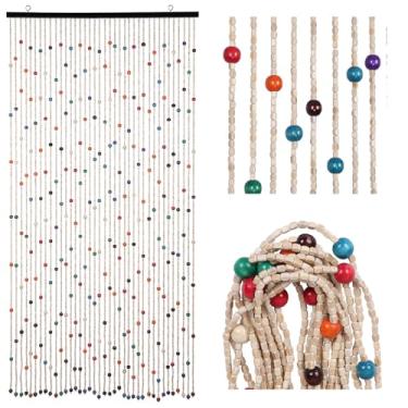 Imagem de Cortina com contas de bambu, 38 fios, 90 x 190 cm, cortinas feitas à mão para porta de madeira natural para porta pendurada na porta, divisória de quarto, decoração de casa