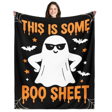 Imagem de Cobertor de Halloween para mulheres e homens, cobertor de Halloween para ele, cobertores de fantasmas engraçados, enfeites de cesta boo para mulheres, cobertor de terror assustador para crianças
