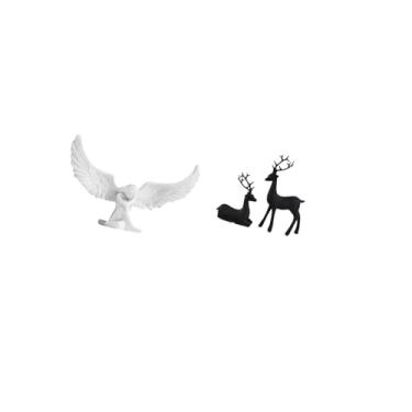 Imagem de Fenteer Conjunto de Esculturas de Anjo E Veado em Resina para Decoração de Mesa, Sala de Estar, Escritório, Estante, Corredor, Sala de Estudo,