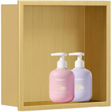 Imagem de Nicho De Chuveiro Pré-fabricado, Armário De Armazenamento De Banheiro De Aço Inoxidável Sem Azulejos, Prateleira De Chuveiro Embutida Sem água Para Renovação De Banheiro, Gold