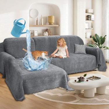 Imagem de ROFASVCO 1OO% capas de sofá seccionais à prova d'água para cães, chenille, em forma de L, conjunto de 2 capas seccionais com borla, protetor de móveis para animais de estimação macio lavável (2GG