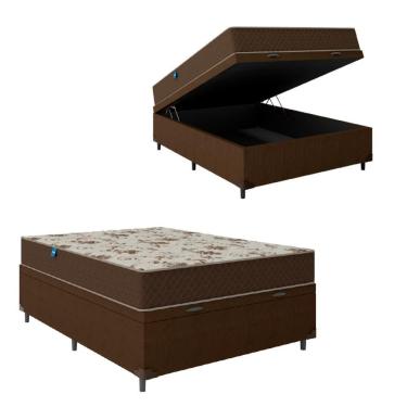 Imagem de Cama Box Baú Casal Colchão Espuma D33 138x188x60cm Marrom Umaflex - Suporta 90kg Marrom