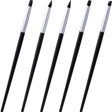 Imagem de OIIKI 5 pincéis de silicone, pincéis modeladores flexíveis para esculpir, canetas profissionais de 5 formas, ferramentas DIY para pintura, escultura, cerâmica, argila, arte de unhas, artesanato, preto