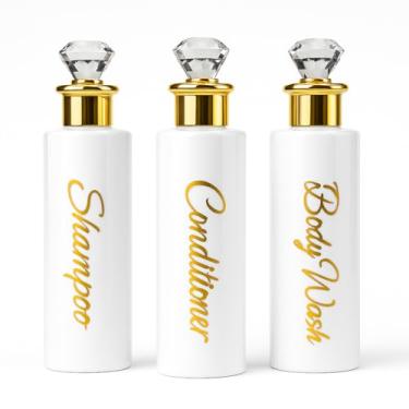 Imagem de uMadeUs Dispensador de xampu e condicionador – Garrafas essenciais de higiene – Shampoo recarregável para chuveiro e sabonete líquido, Diamante branco redondo, Small, Moderna