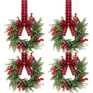 Imagem de Mini coroa de flores de Natal Thiccywoov de 30 cm de cedro nevado arti