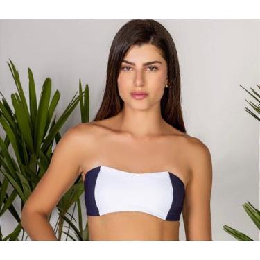 Imagem de Top de Biquíni Branco e Azul Marinho Malu - Confortável e Moderno - Pe