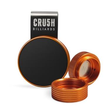 Imagem de Suporte magnético de giz com tampa e clipe de cinto – Suporte redondo de giz para taco de bilhar com ímã forte, estojo portátil de giz de sinuca para jogadores (laranja)