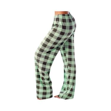 Imagem de Calças de Pijama Soltas de Algodão Xadrez - Para Homens e Mulheres, BR