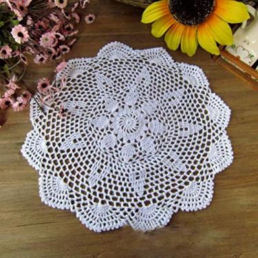 Imagem de Hetao 100% algodão feito à mão renda crochê redondo placemats doily doilies, Branco, 11", 2