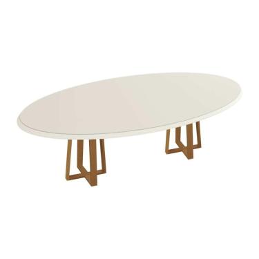 Imagem de Mesa De Sala Jantar Elma Madeira Maciça C- Tampo Madeirado C- Vidro 180x105cm Carvalho-off White - Kappesberg