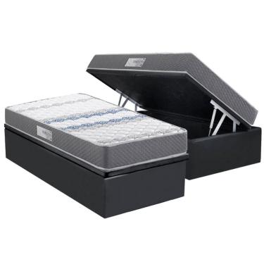 Imagem de Cama Box Baú Solteiro: Colchão Ortopédico Herval D60 - Ag65 Timeless + Base Crc Suede Gray (88x188)