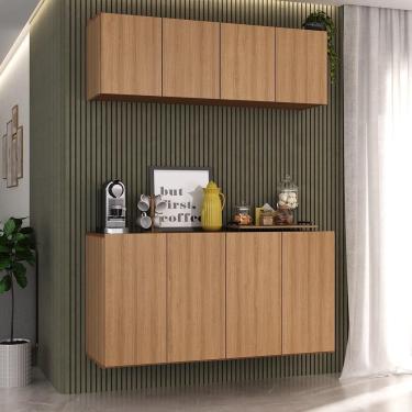 Imagem de Kit Aparador Buffet Com Armário Aéreo 4 Portas Cantinho Do Café Multimóveis Mp1074 Rustic