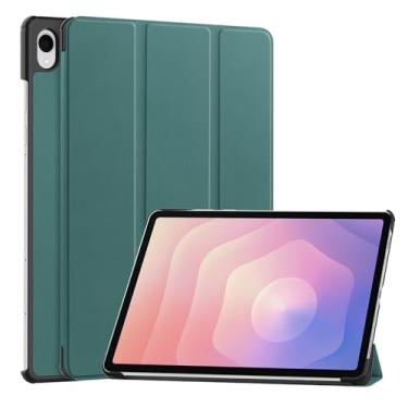 Imagem de Capa para tablet Samsung Galaxy Tab S11 de 11 polegadas – Capa protetora de couro PU + PC com suporte dobrável, hibernar/despertar automático, capa fina e leve à prova de choque (verde escuro)